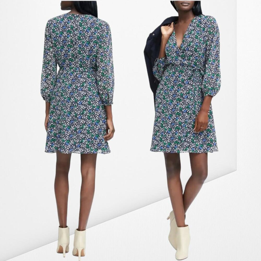 BANANA REPUBLIC Floral Faux Wrap Chic Dress Sundress Sheer 3/4 Sleeve A-Line 4